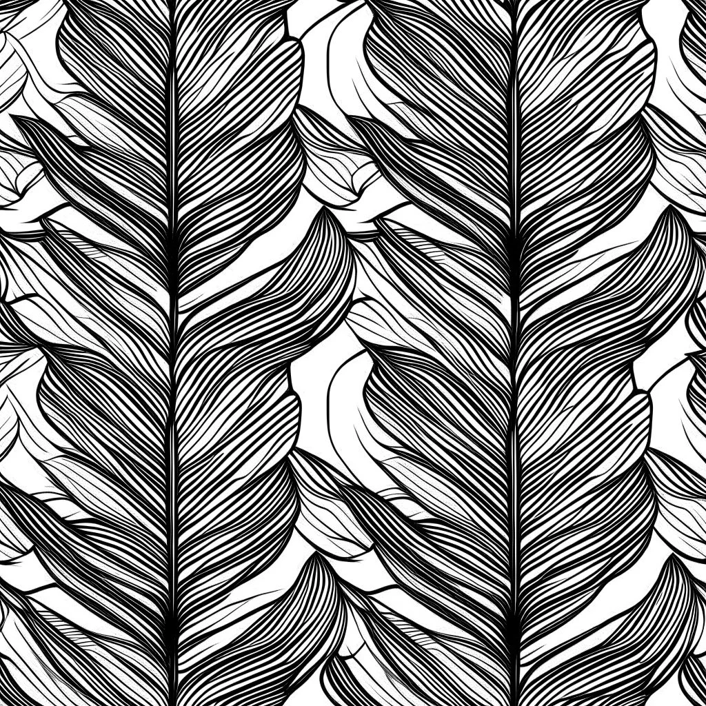 seamless banana leaf wallpaper pattern in vector lines in same line weight, full page, black lines and transparent background