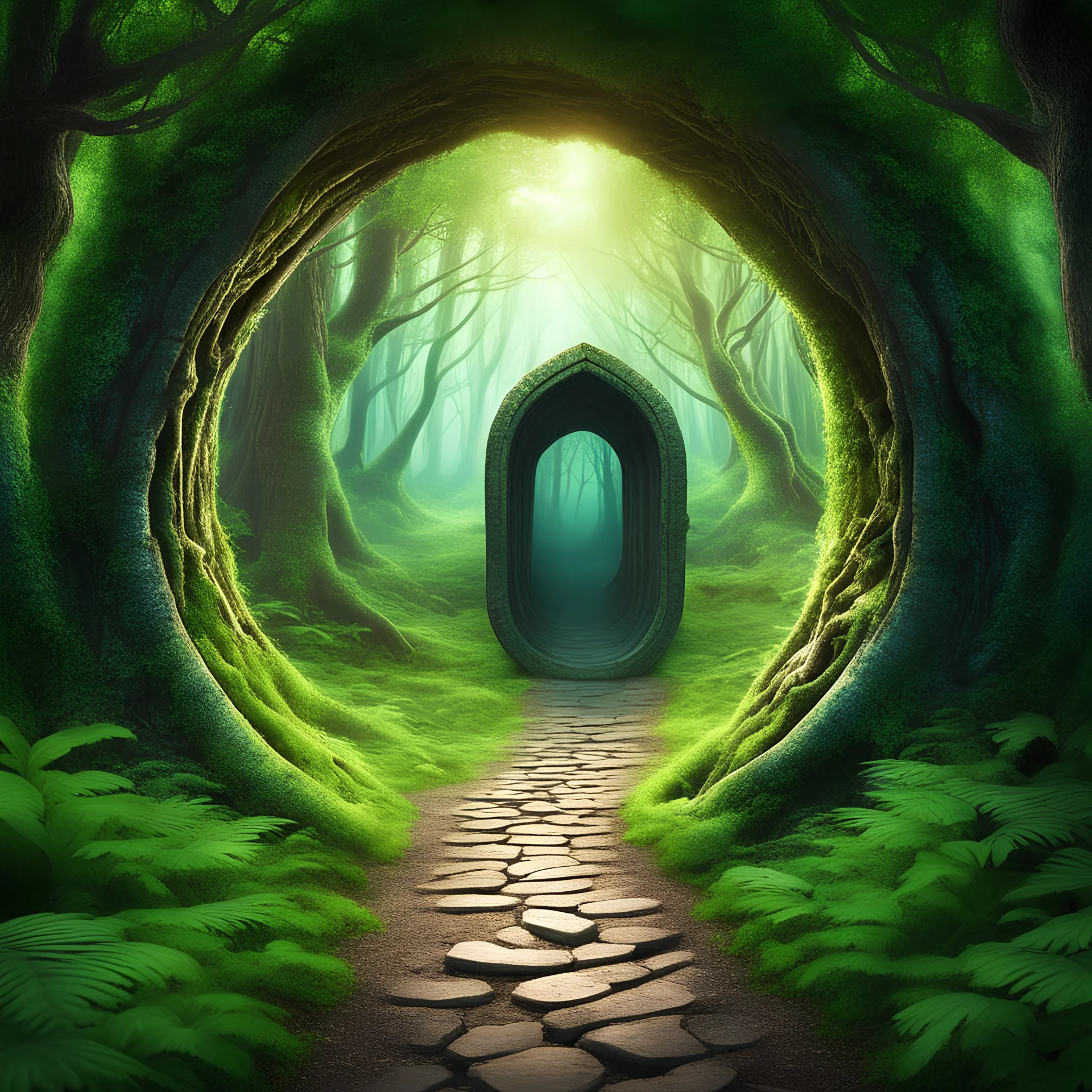 passage through the keyhole to the magic forest, view through the keyhole, magic forest background