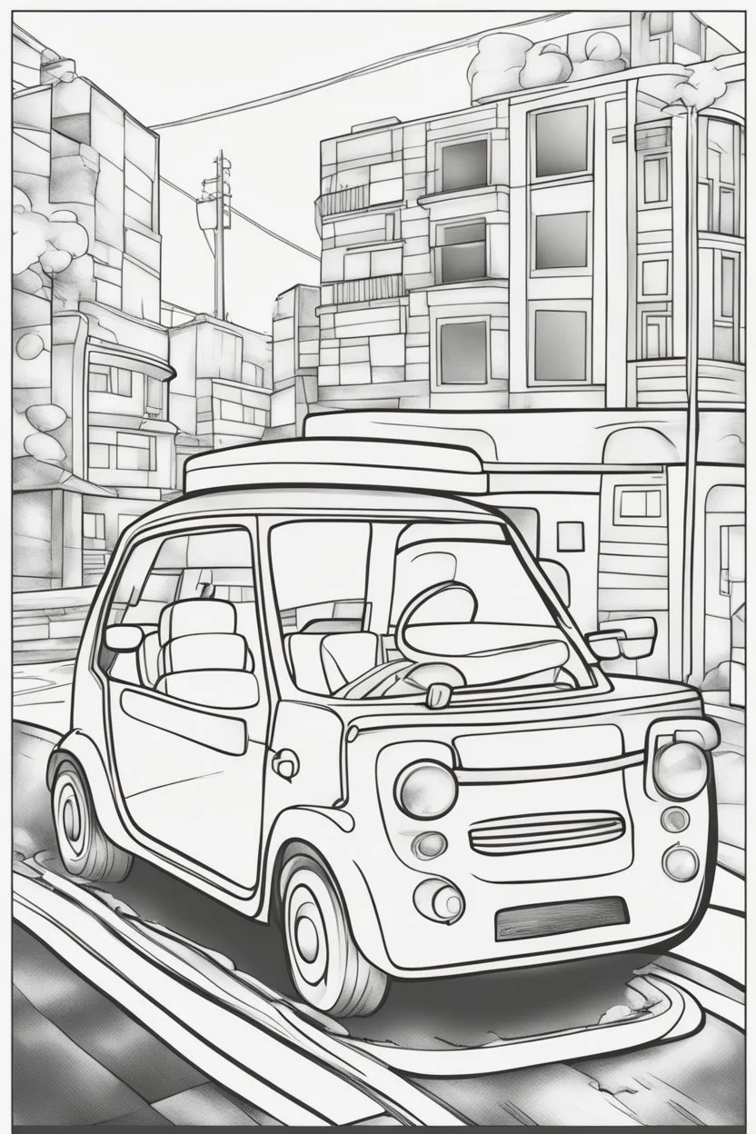 coloring page for kids, electric car, thick outline, low details, no shading, no color