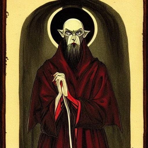 Nosferatu vampire with a beard of tendrils as a Russian Orthodox