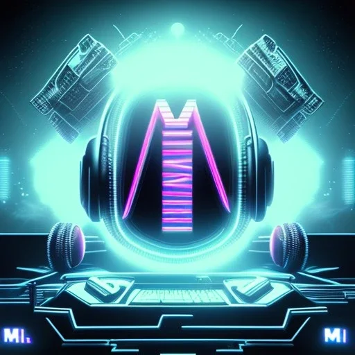 letter M, synthwave