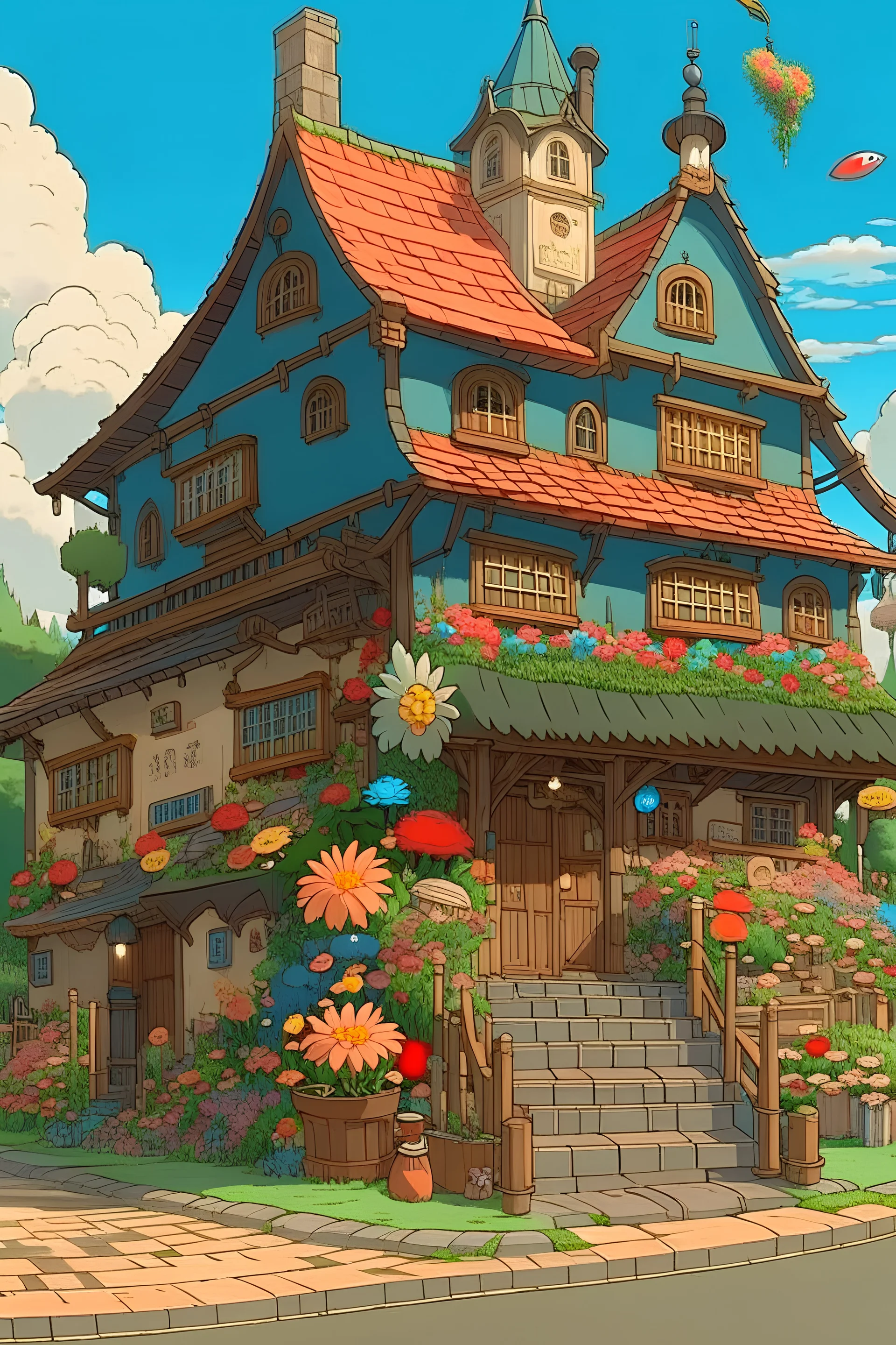 uma loja de flores, ghibli style