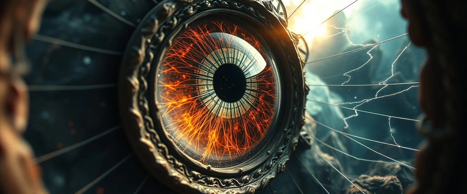 close up on gaze of abraxas in the fish eye web, interdimensional portal
