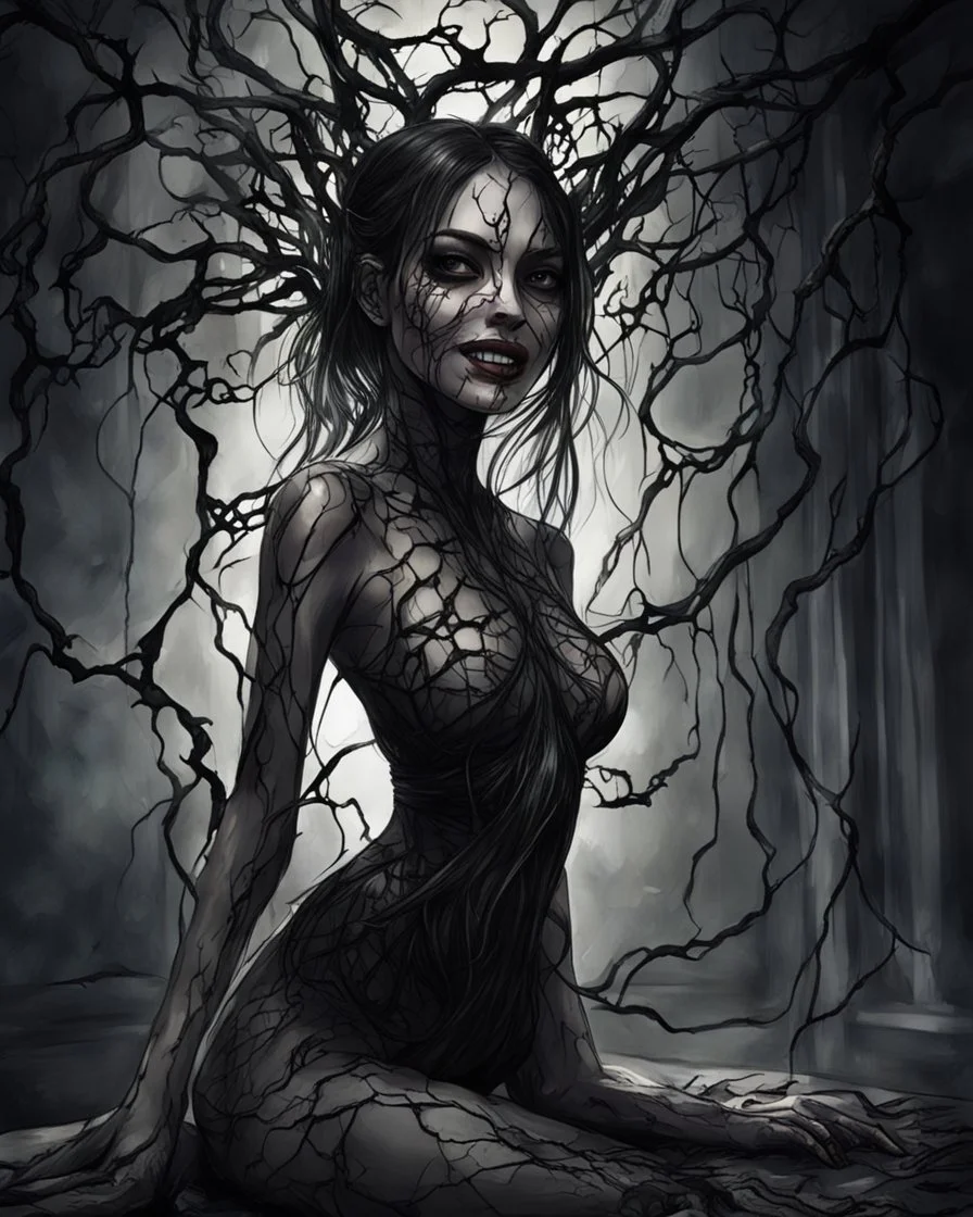 A girl performed each step of the ritual in the darkness of her room, her body began to undergo unimaginable transformations. The malice in her smile intensified and her eyes took on a sinister gleam. Her skin turned translucent, revealing a network of black veins that extended like roots beneath her epidermis.