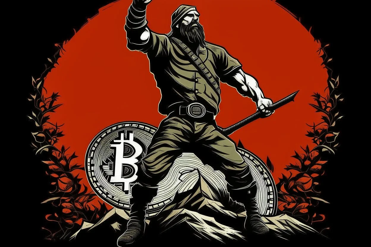 freedom fighter crypto degen bitcoin anarchist rising up