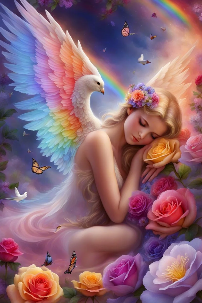 Beautiful angel, Trés belles roses, rainbows, beautiful colors, gardens , flowers, cascades,Birds, butterfly