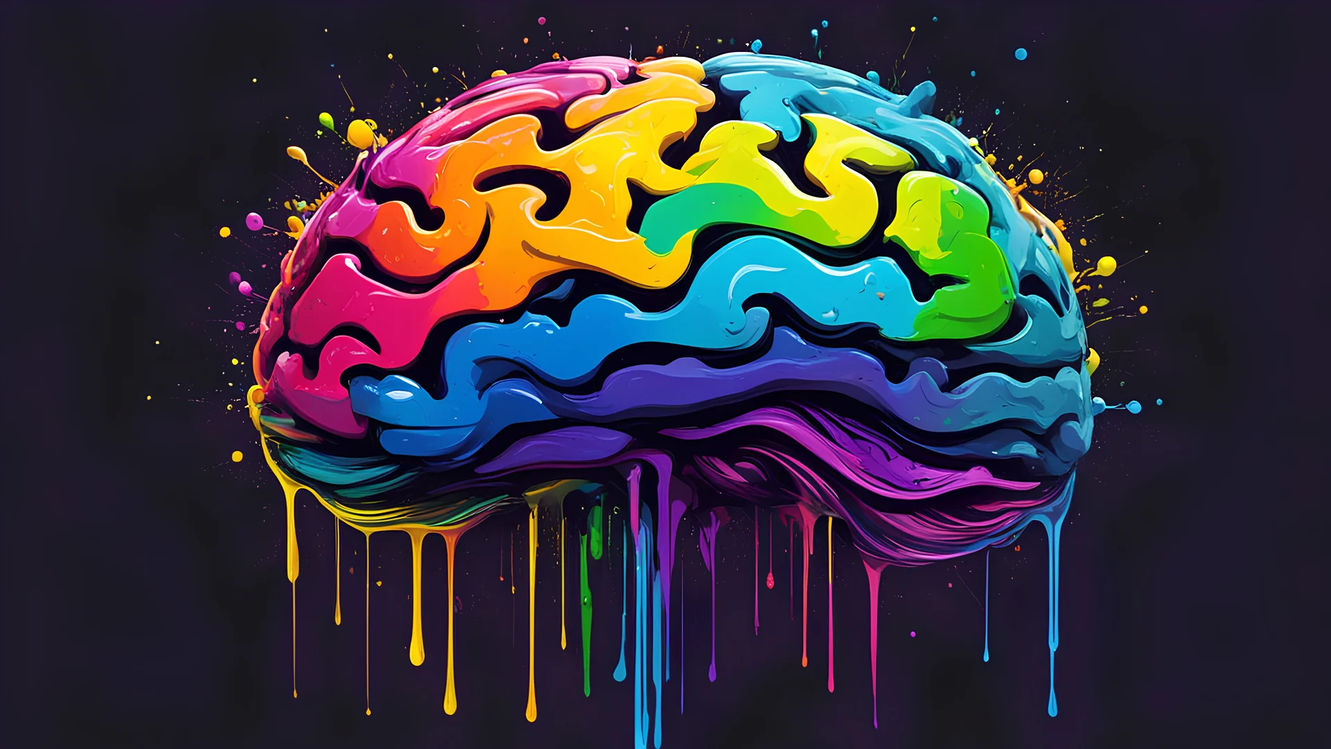 logo brain made of dripping paint expressionist Darkfall Sandman, speed paint, digital ninja, glitch style, detailed, dynamic, raw, emotional, dynamic, distortion for emotional effect, vibrant, use of unusual colors, detailed