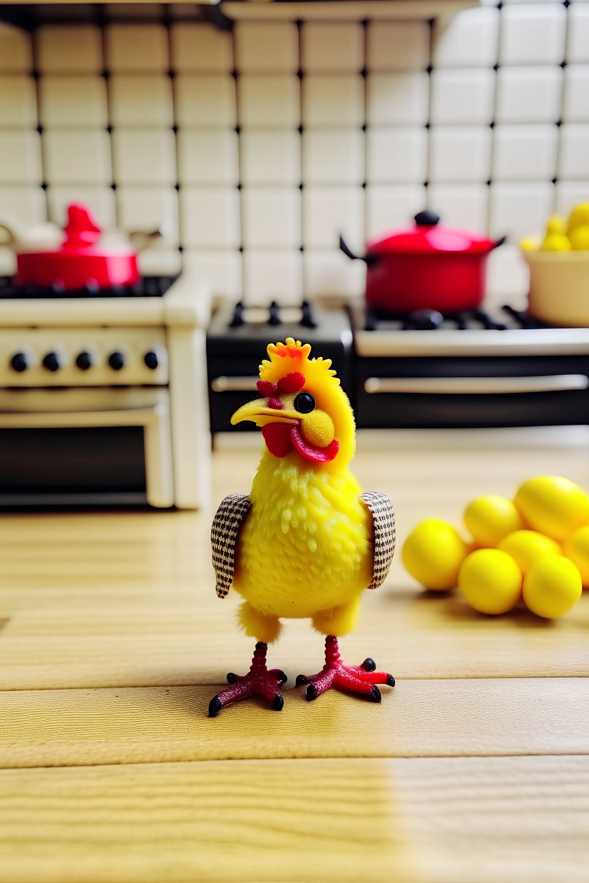 The little chicken is cute and cute and small and he 's standing in the kitchen serving the main course .