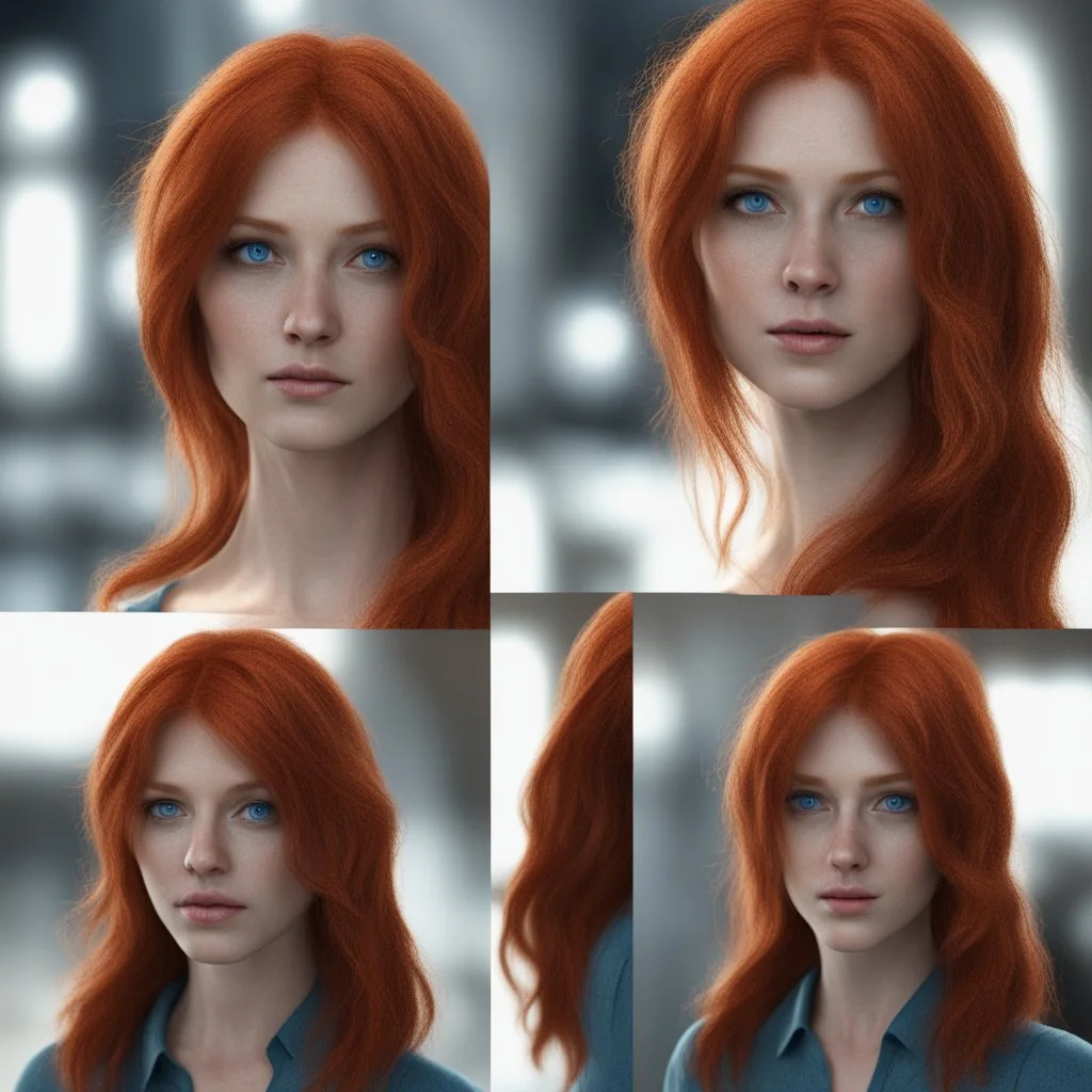 woman 3d realistic redhair with blue eyes