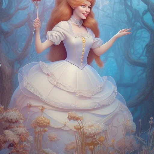 "Alice in the wonderland",dressing Disney style,hairstyle Disney style, detailed eyes, Realistic lighting,elegant,sarcastic smile, by Chie Yoshii,Brian Kesinger,Gediminas Pranckevičius,Kilian Eng,reg Rutkowski,diseney