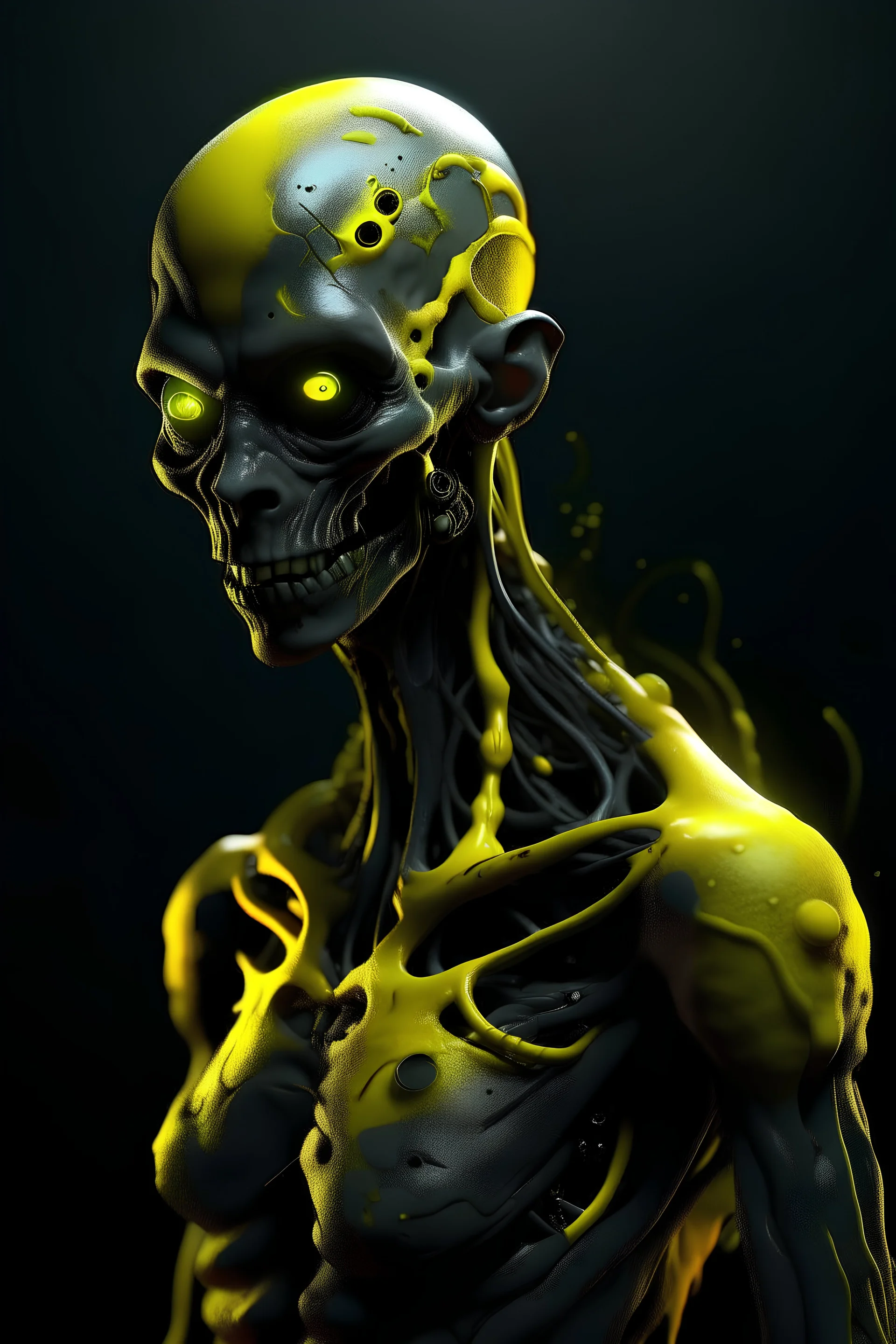 humanoid black zombie with bright yellow cysts