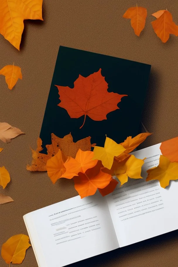 square logo , landscape with leaf fall, flying leaves in the book