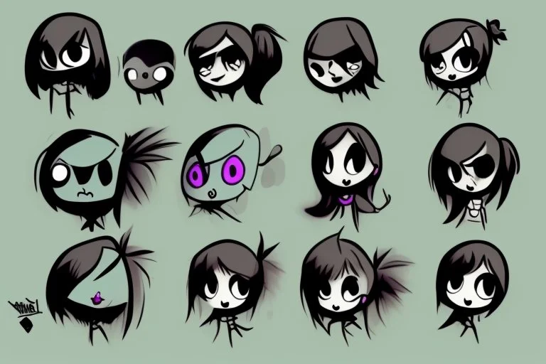 6 very simple and cute dark cartoon characters that I could draw