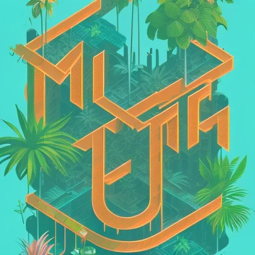 tropical city, latino, plants, streets, risograph poster, flat design, 2 colors