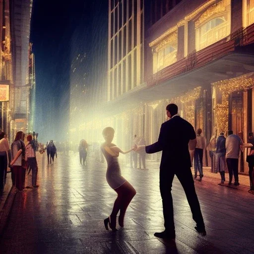 a man pushing a woman over a balcony, downtown new york at night, dramatic, dramatic lighting, volumetric lighting, hyperrealism, 8k, high quality, photorealistic, lot of details