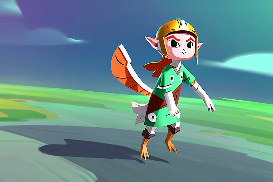 whimsical and cute cartoony animal character with racing clothes and helmet, Zelda Wind Waker style