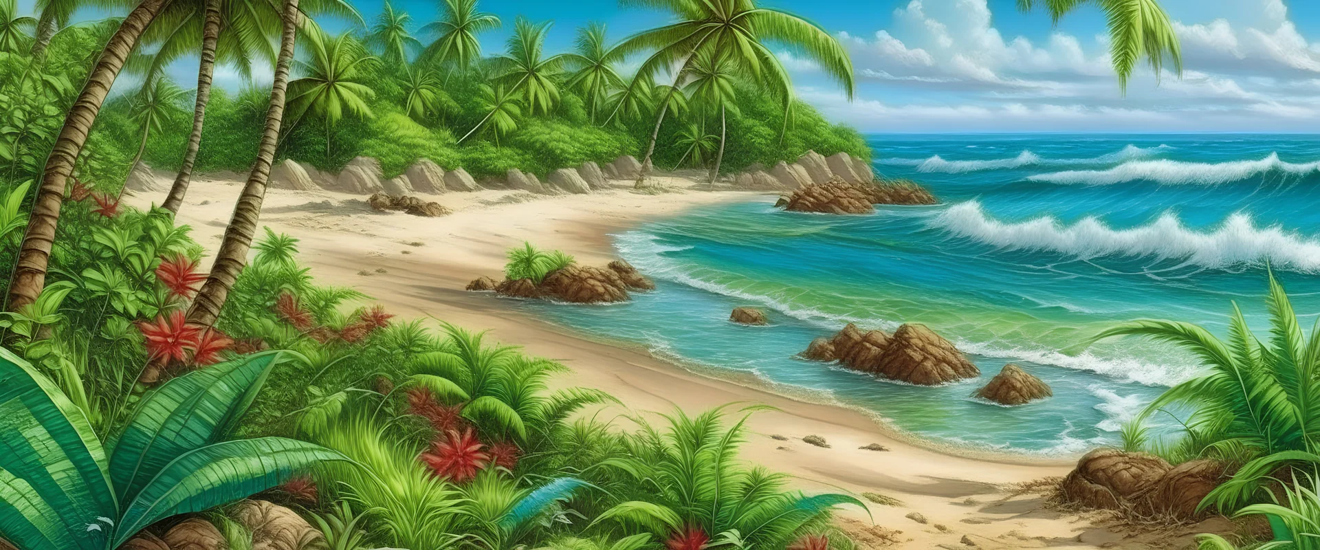 vibrant tropical beach, highly detailed, intricate detail, --tile --ar 279:246