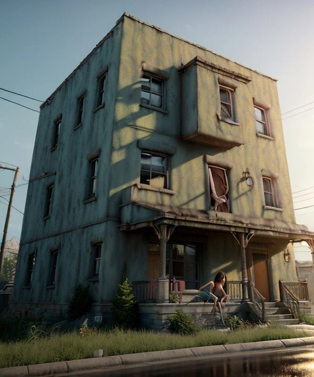 Realistic image, super giant woman head inside a house, looks out through the open windows. people on the street are watching him, soft color, highly detailed, unreal engine 5, ray tracing, RTX, lumen lighting, ultra detail, volumetric lighting, 3d, finely drawn, high definition, high resolution.