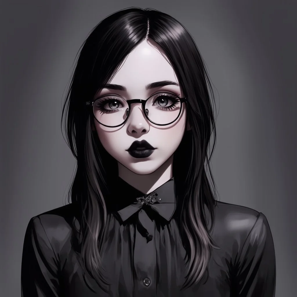 a pretty 18 year old girl, goth aesthetic, glasses, digital art, stylised, realism