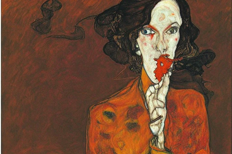 hippie girl smoke by Egon Schiele