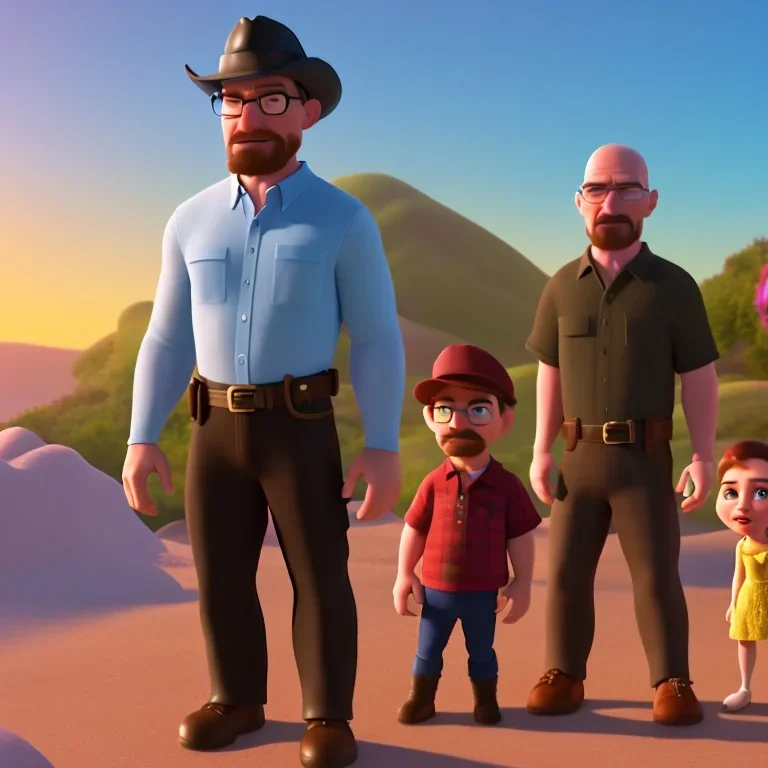 Walter White and his family, 8k, realistic face, with a fedora, sunset background,funeral,