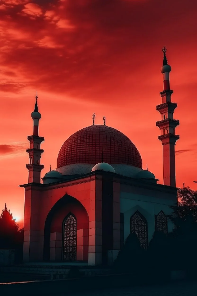 gambar masjid aestetik dengan pemandangan langit senja agak kemerahan