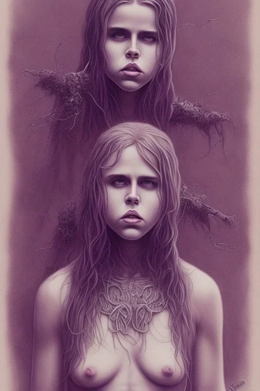 danish singer mø, high light , purple tones, Style John Kenn Mortensen,