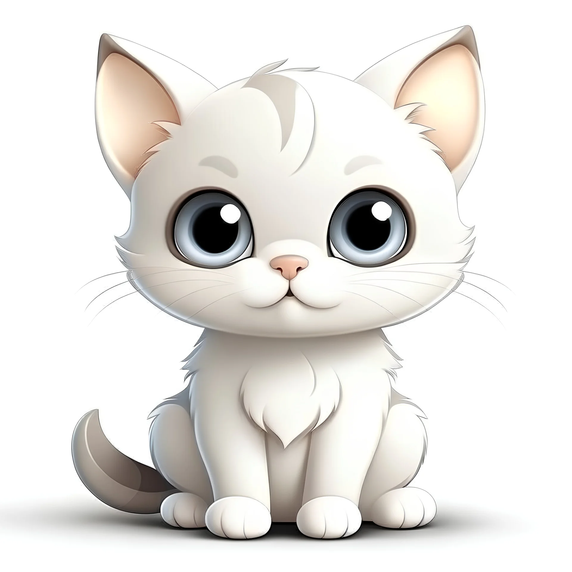 Make a cute cartoon baby cat vector, white background, realistic colors, simple 2d graphic