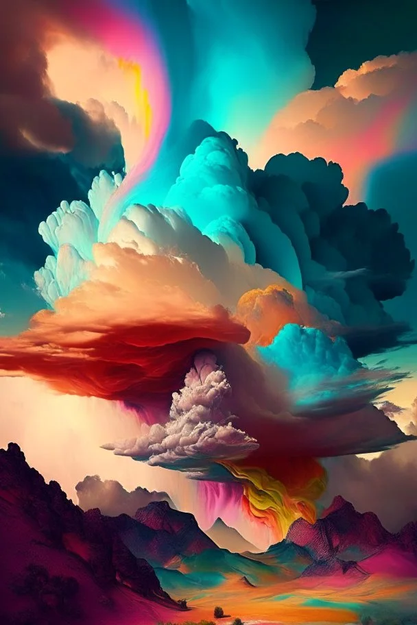 Phantasy landscape with dramatic cloud in fiesta color