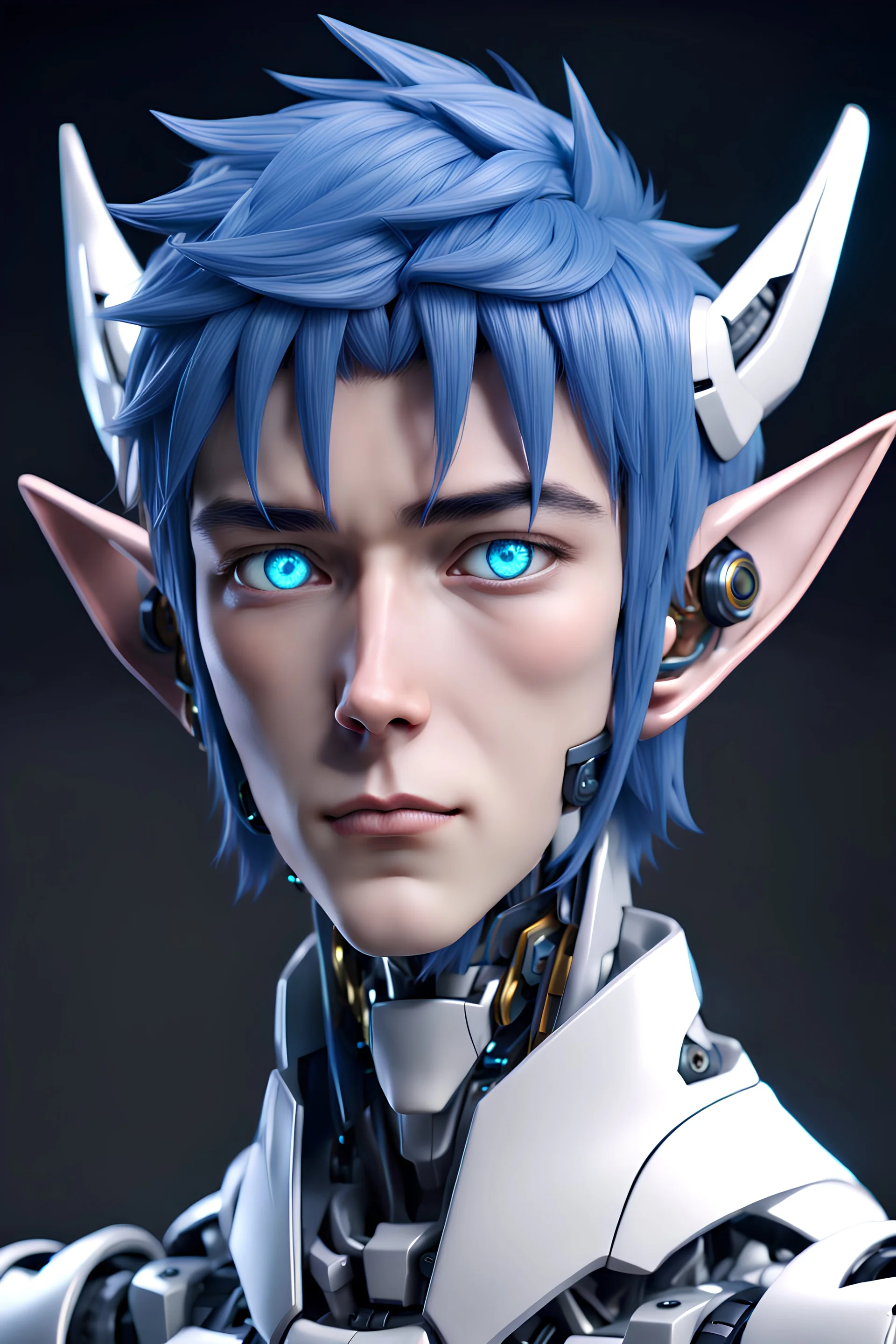 Anime male robot with elf ears, portrait...