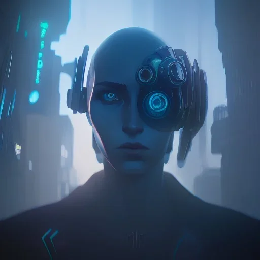 double exposure of a futuristic cyberpunk in an alien city by alessio albi --v 4