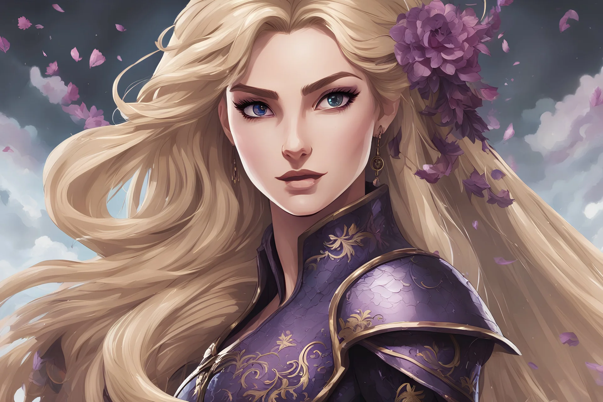 Badass Rapunzel from tangled in the style of berserk in 8k solo leveling shadow artstyle, machine them, close picture, rain, intricate details, highly detailed, high details, detailed portrait, masterpiece,ultra detailed, ultra quality