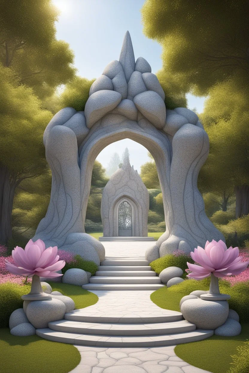 входная группа в парк выполненная в стиле сказки каменного цветка