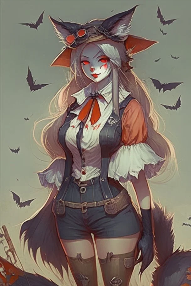 Kitsune Vampire girl with farmer clothes