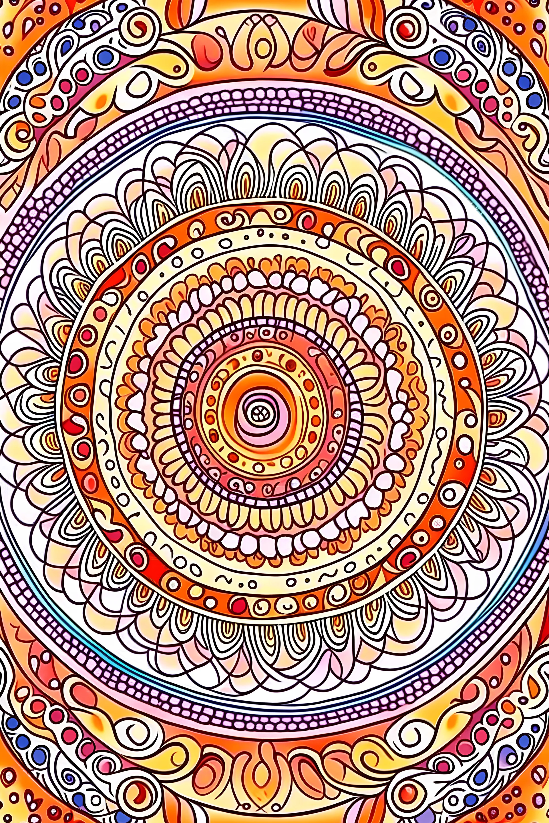 beautiful colorful background for cover page of coloring book, free hand drawing themed, bandhani, perfectly symmetric patterns