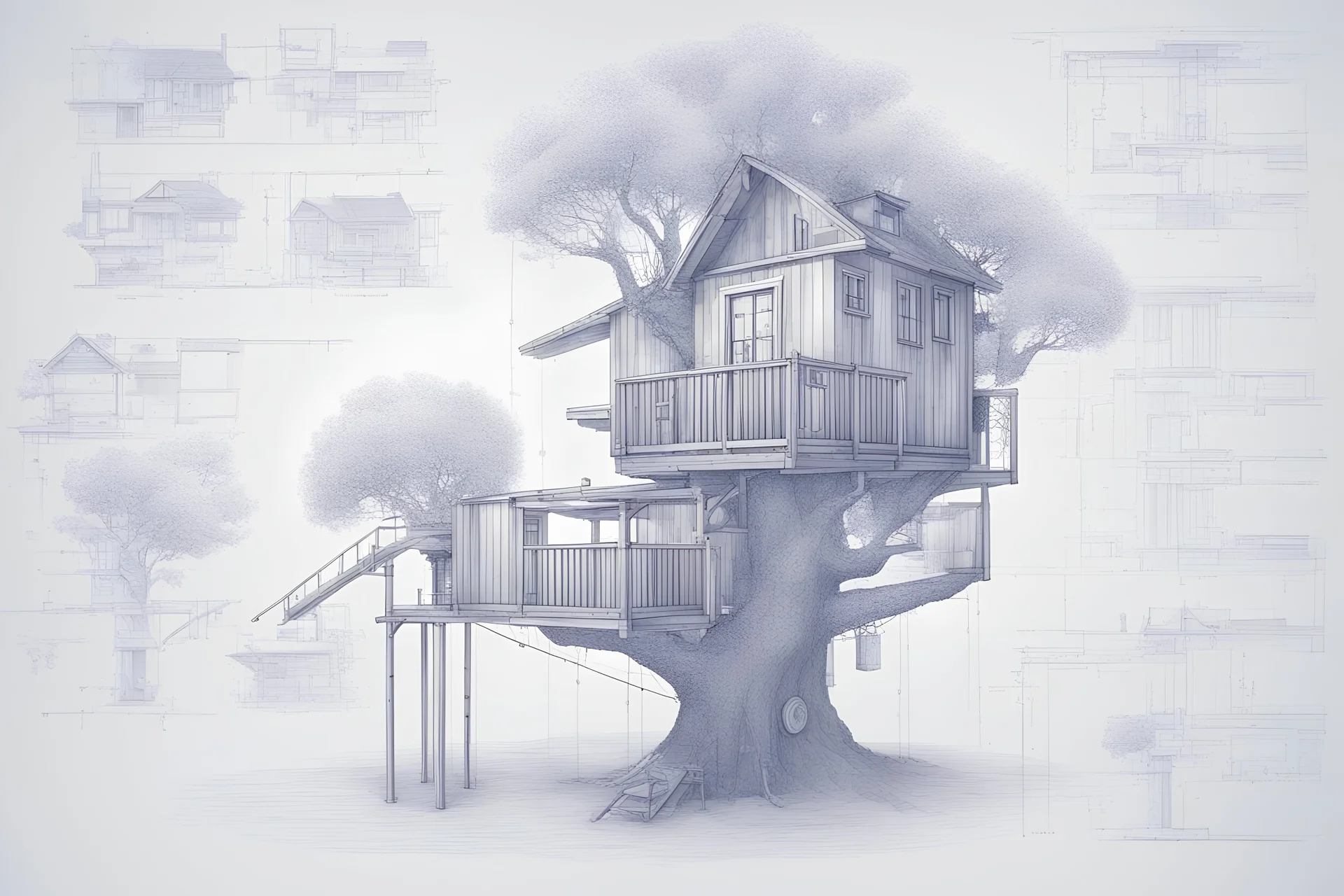 blueprint, tree house, technical, illustration