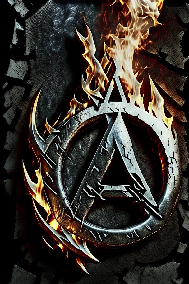 Anarchy symbol brushed metal and fire