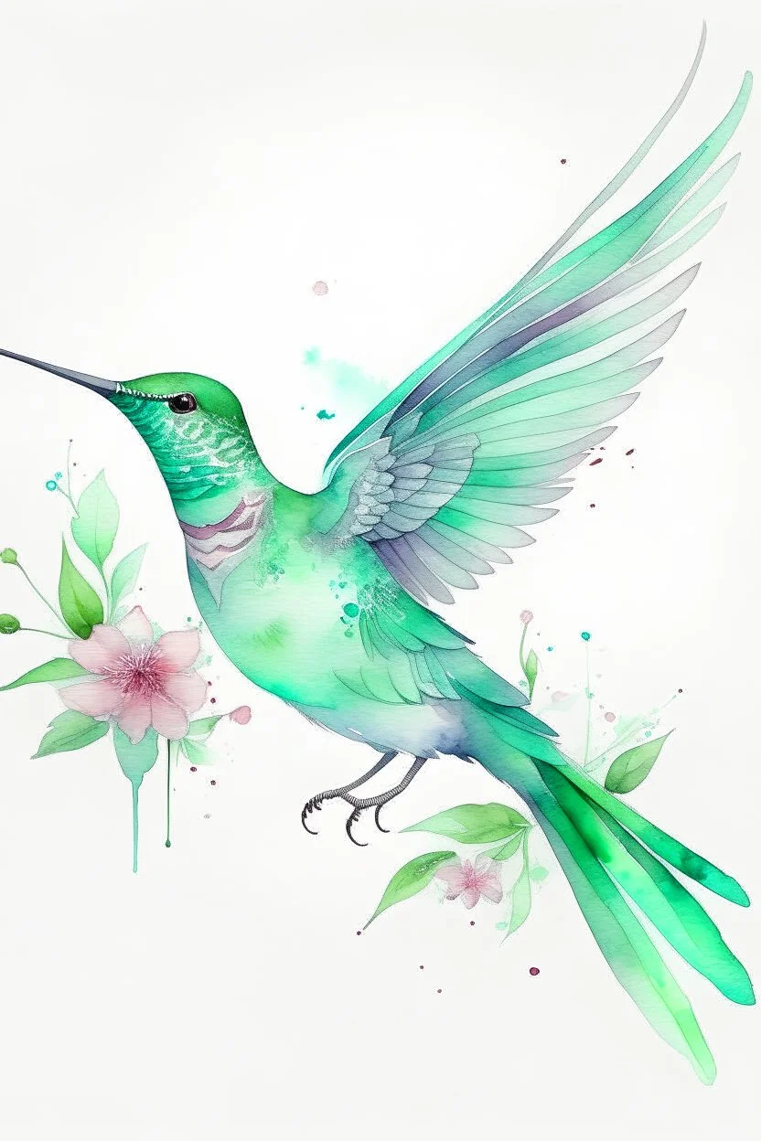 Watercolor mint hummingbird