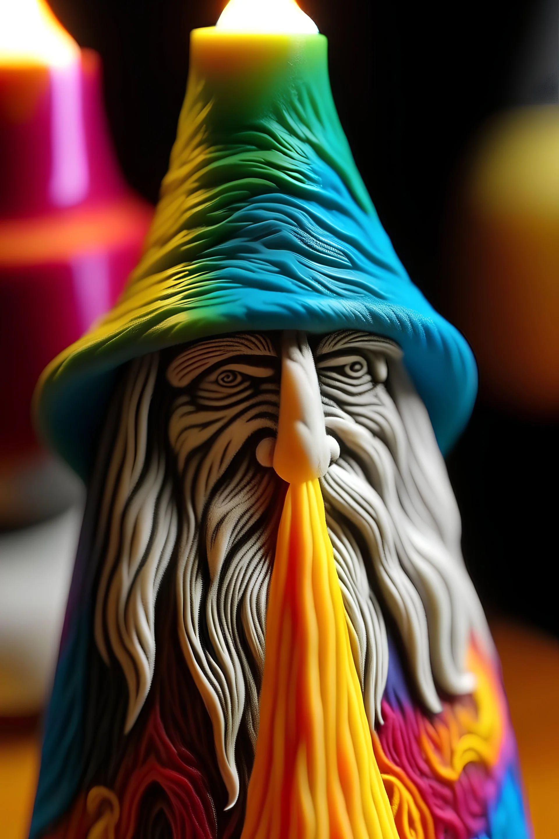 psychdelic wizard carving on a candle with a small white pen knife close up on candle