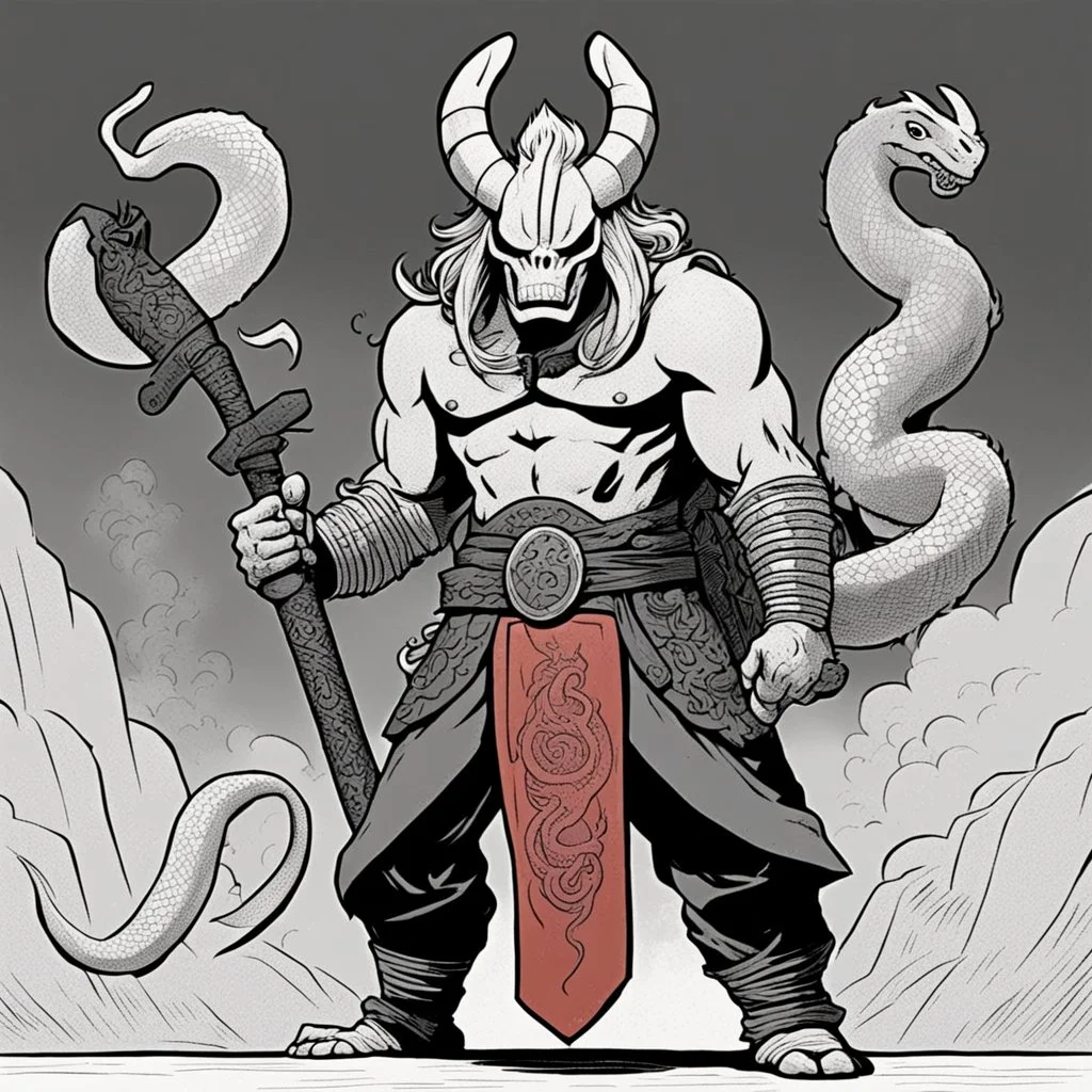 [comics Head Lopper style by Andrew MacLean] [mexican art by luchadora] the year of the snake is the year of the dragon