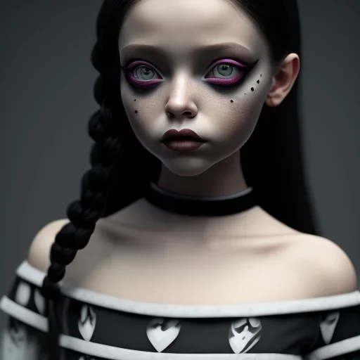 jenna ortega wednesday addams hair, wednesday addams make up, wednesday addams black dress, cinematic, hyper detail, 8k resulation