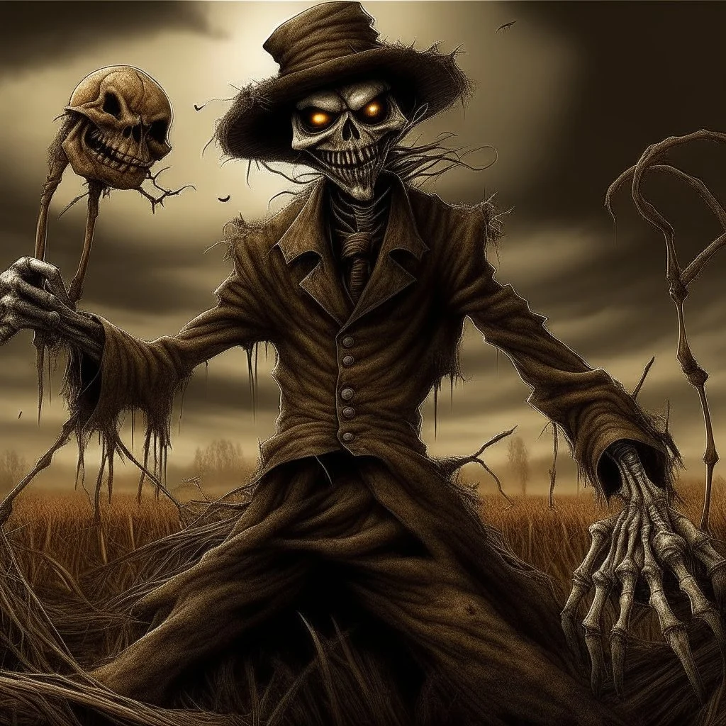 End-of-days Scarecrow Rapture, dramatic Lovecraftian Book of Relevation,