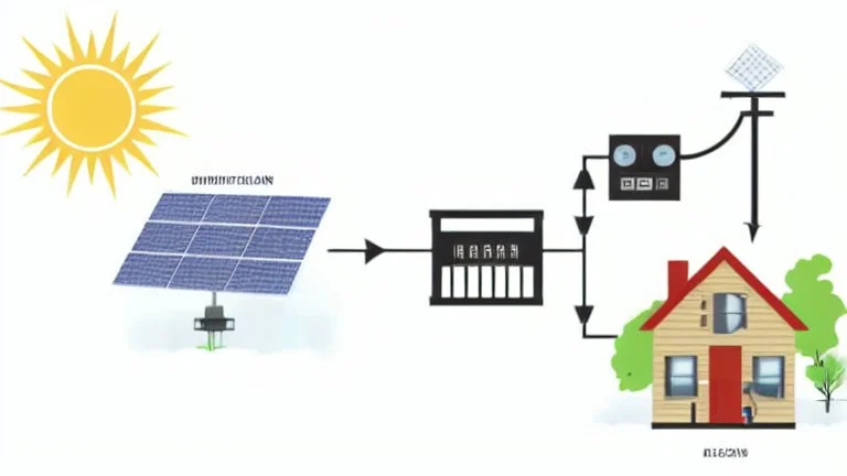 Grid-tied solar installation, diagram illustration