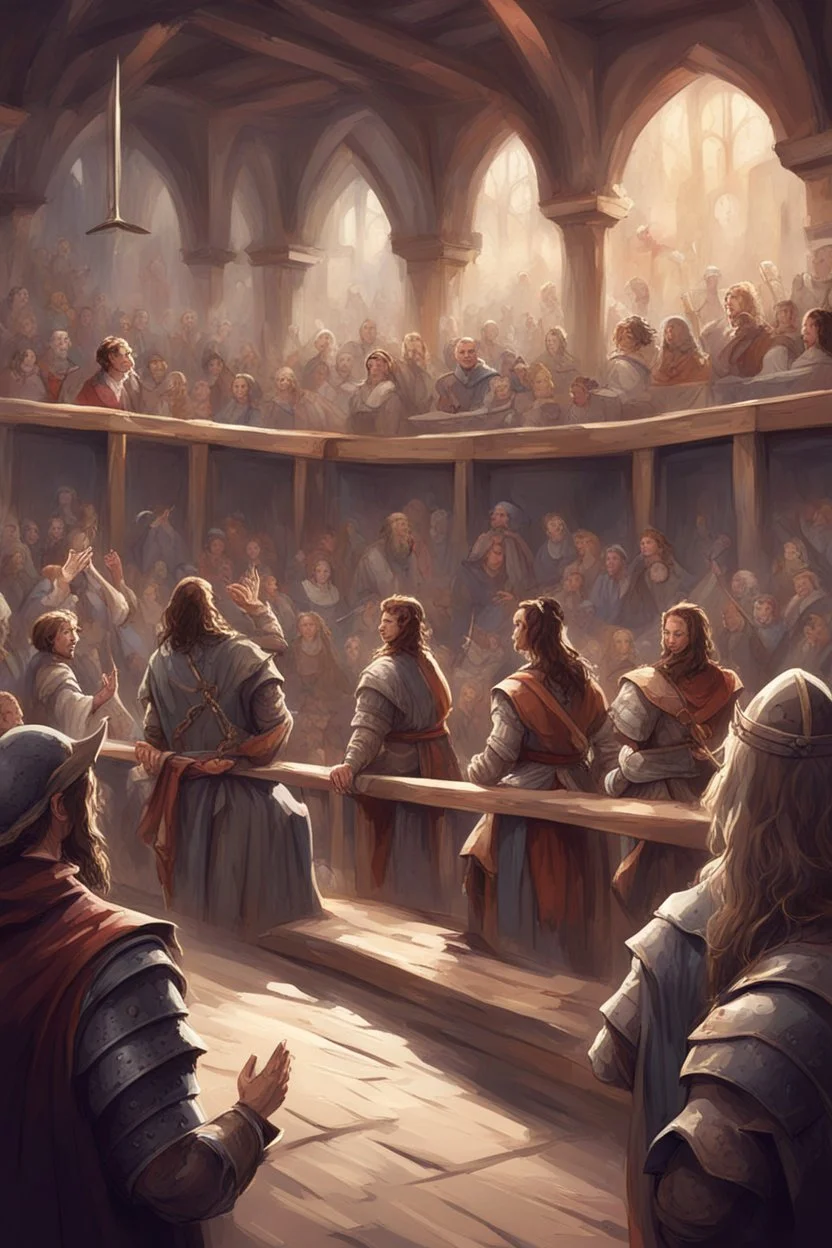 illustration fantasy medieval people applauding in arena stalls