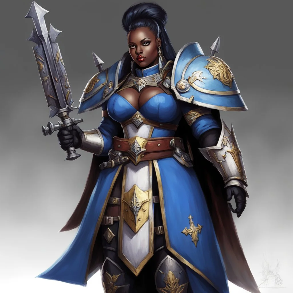 some extra heretical 40K, a genderbent version of Big E himself. Or is it herself here, I guess? I wanted to see whether I could make a this image in the regular, slightly fetishistic 40K style of depicting females with boobplates and all and still have the figure af the Big E exude an air of serious authority. I think it turned out okay.