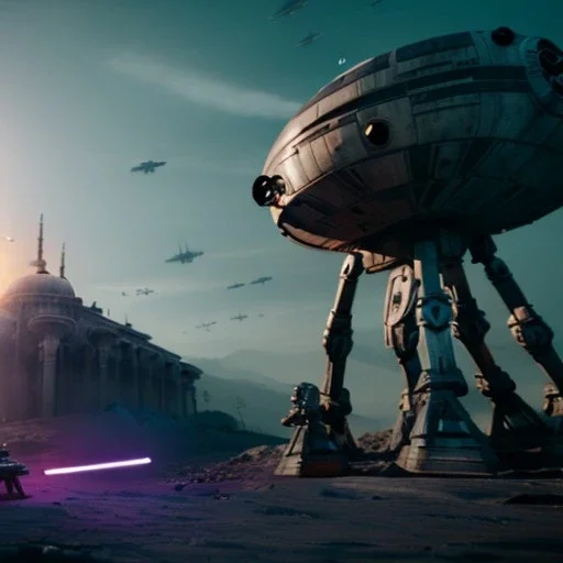 Star wars, İstanbul, yellow, robot war, unreal engine 5, dramatic lighting, dark blue lut, hyper realistic, cinematic lighting, 8k