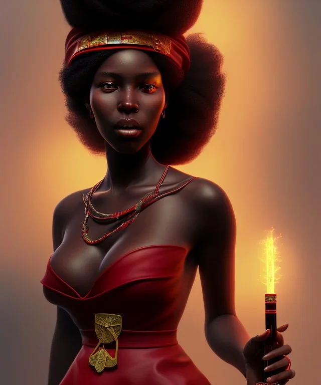 Negra Francisca, beautiful, curvy body, African slave, simple red fabric dress, beautiful long black hair, red headband, head and shoulders portrait, holding glass of wine, 8k resolution concept art portrait by Greg Rutkowski, Unreal Engine 5 volumetric lighting