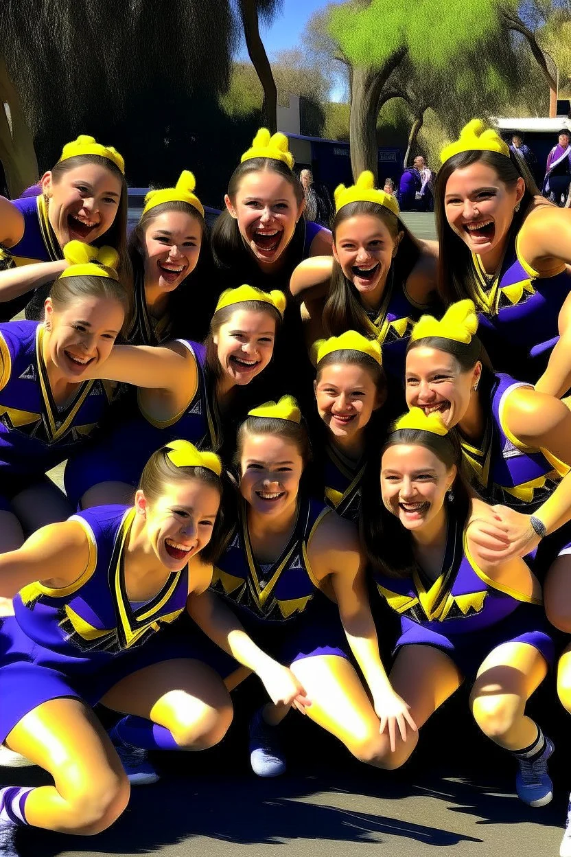 cheerleating team in purple and gold