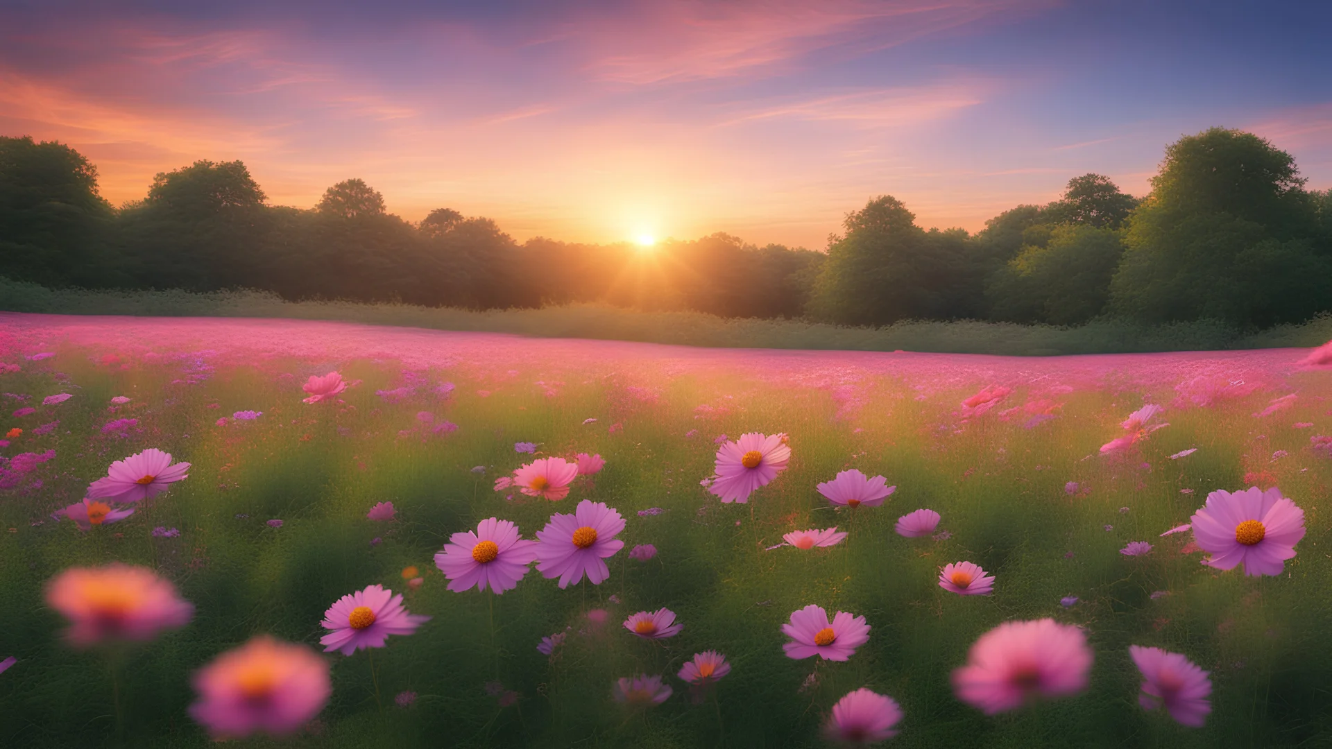 Natural view cosmos filed and sunset on garden background