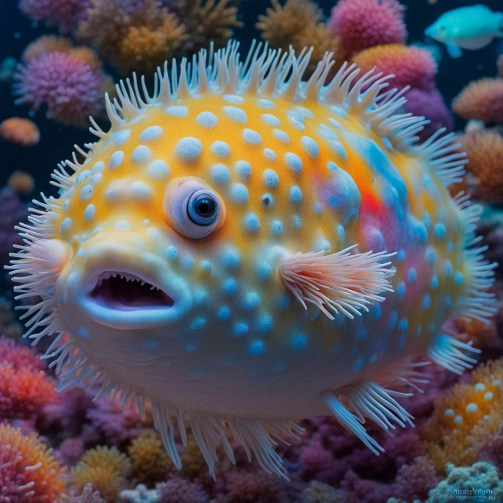 Pufferfish, detailed, vibrant colors, underwater, Marcel Van Oosten, Lisa Frank